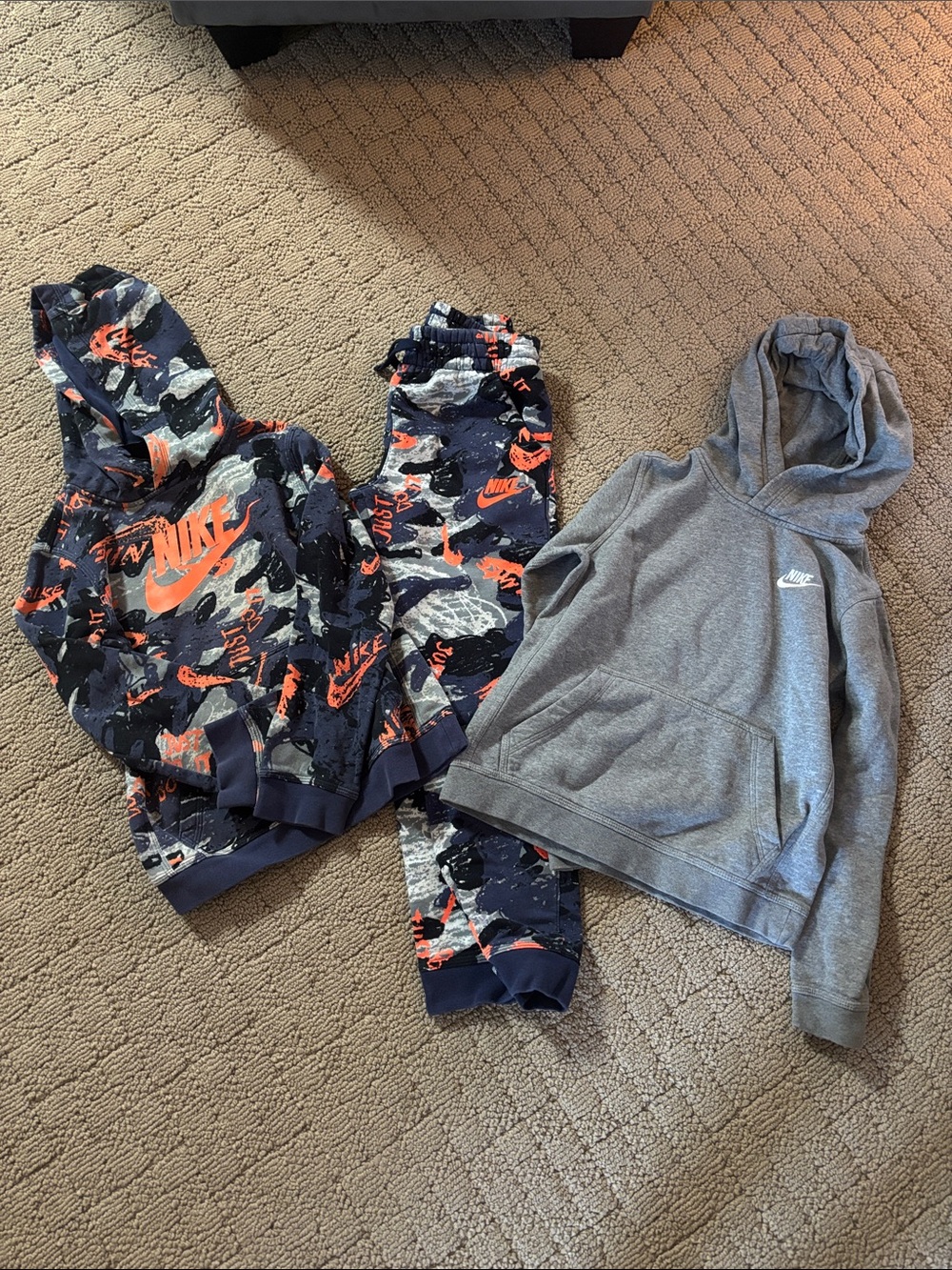 Nike Kids Navy Camo & Gray Hoodie Set with Orange Accents